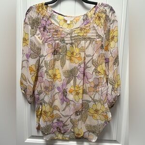 LC Lauren Conrad Floral Blouse in Purple and Yellow